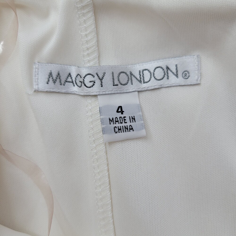 Maggie London Illusion Yoke Crepe cocktail dress cream size 4 - Picture 4 of 6